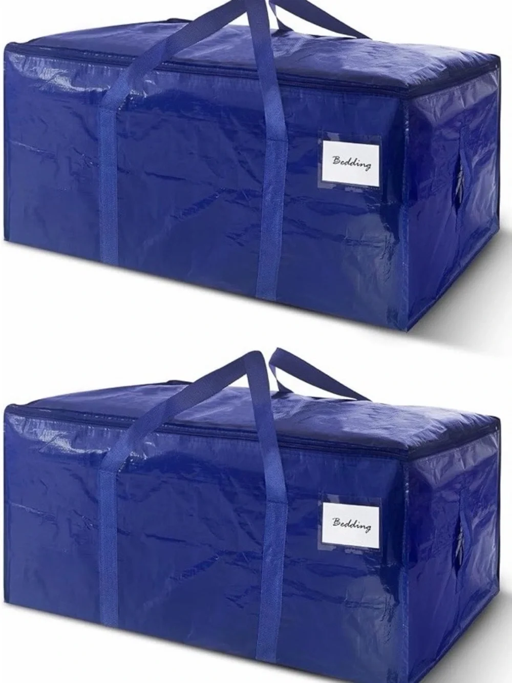 Large Blue Bedding Storage Bag with Handles for Home Organization